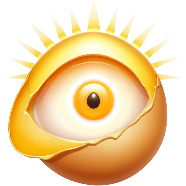 Glowing chicken and egg yolk emitting golden rays toward an ethereal eye and a section of regenerating skin. The eye brightens as the light touches it, while the skin shows visible renewal with a warm golden glow, illustrating vitamin A benefits. emoji