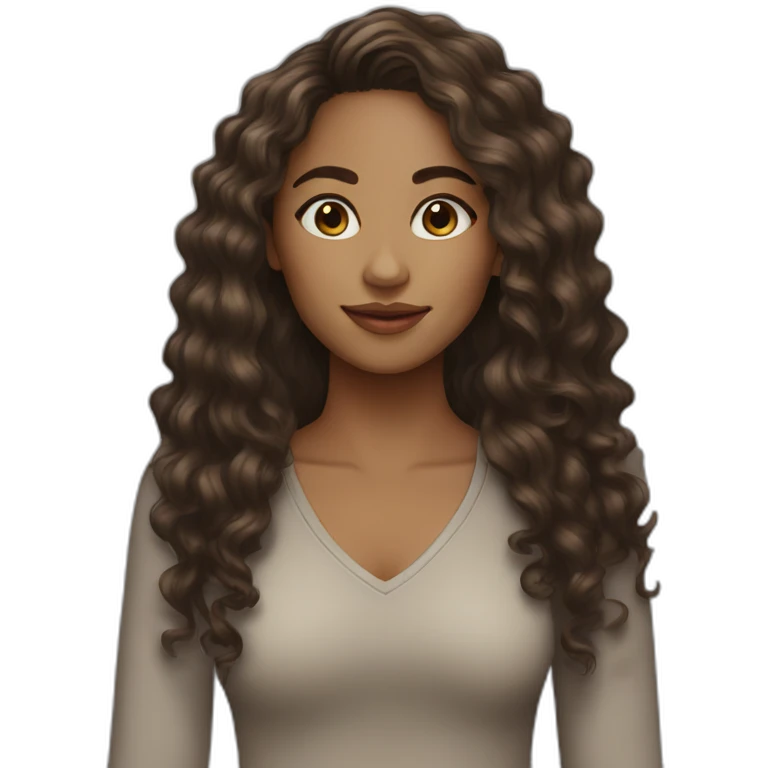 woman light brown skin long dark curly hair emoji