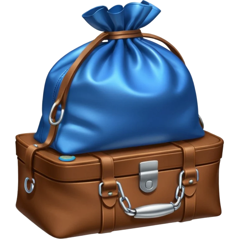 leather bag on top of blue coins stack emoji