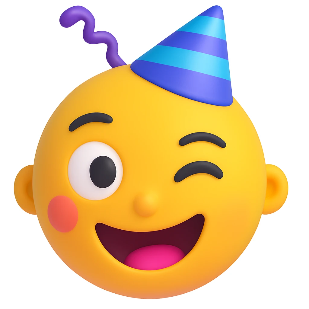 Make the winking face emoji wear a party hat in a style similar to 3d-emoji emoji