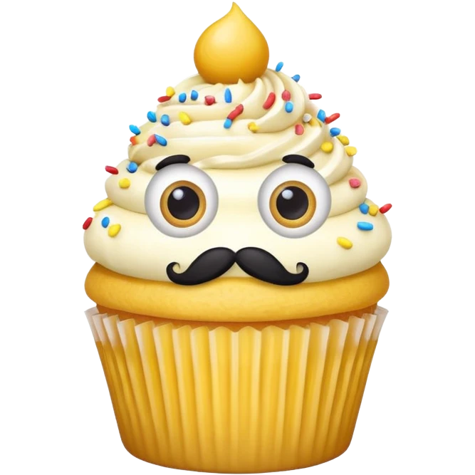 big mustached yellow cupcake big eyes emoji