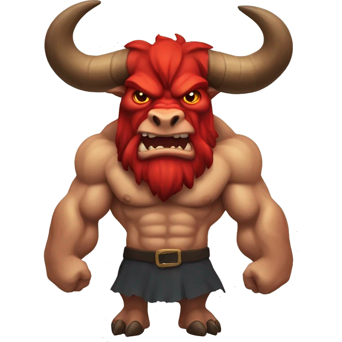  a muscular, demonic-looking bull-like creature, colored red with beard and horns.  emoji