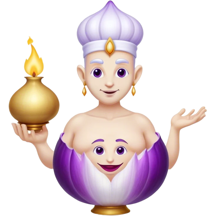 The white Genie of the Lamp, holding a big violet onion  emoji