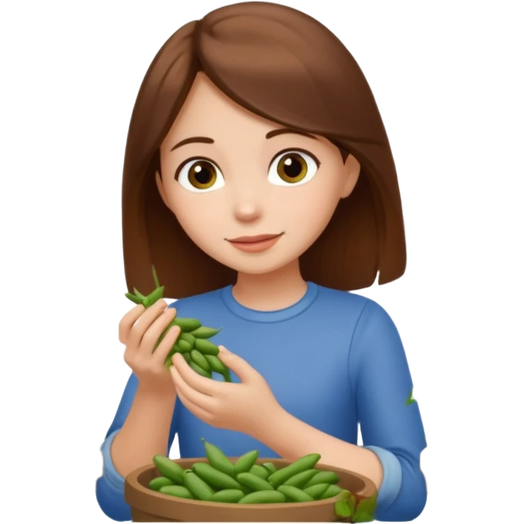 brown haired girl in garden picking green beans emoji