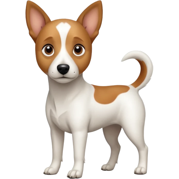 a full body white jack russel looking dog the size of a kelpie with light brown ears and a light brown patch on one eye and a large snout emoji