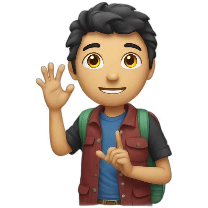 Student showing his hand fingers down to search box emoji