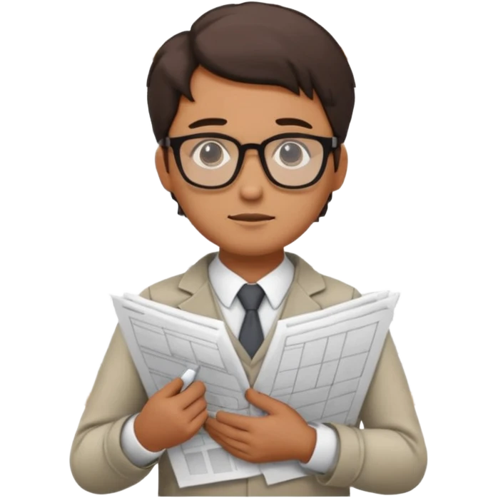 thinking architect in office cloth without helmet that holds architecture plan and is in thinking pose emoji