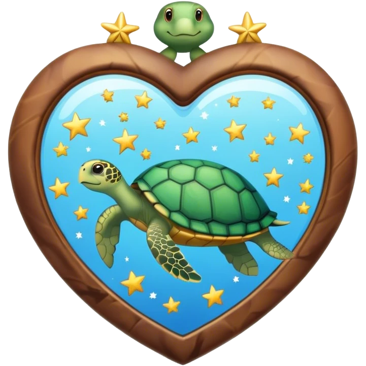 Heart shaped Mirror with turtle and stars emoji