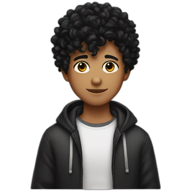 a boy with super short, curly dark hair and a black cat emoji