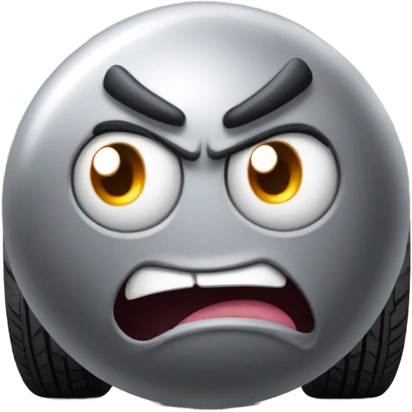Metal cute mad Kirby Gray ball driving on car wheels with mad eyebrows game emoji