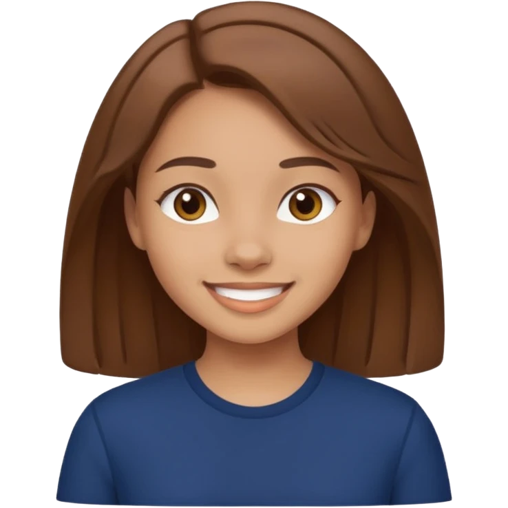 light skin girl with brown hair wearing a navy top, smiling emoji