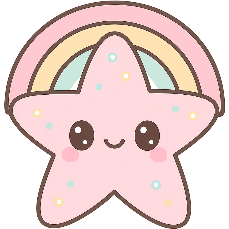 kawaii sea star, soft pastel rainbow, decorated with rhinestones, adorable expression emoji