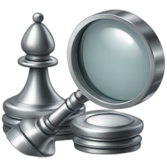 metallic chess and magnifying glass emoji