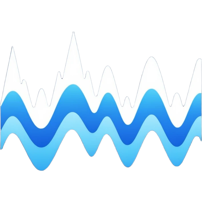 logo on white background showing a waveform morphing into text. Clean blue and white geometric emoji