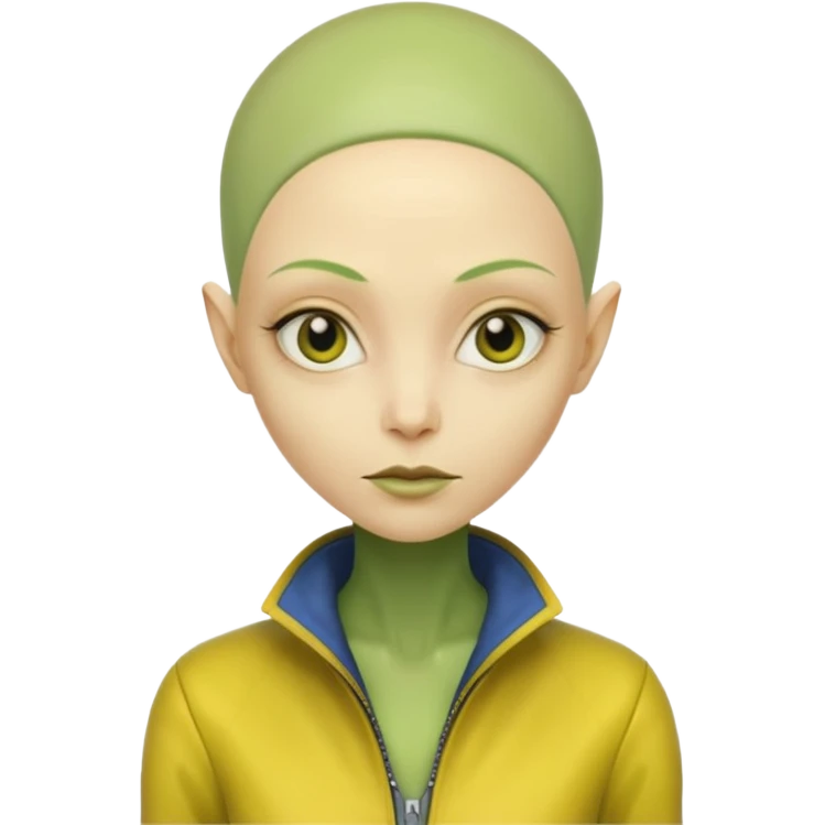 Lady Alien with yellow jacket, Half body, no hair. emoji