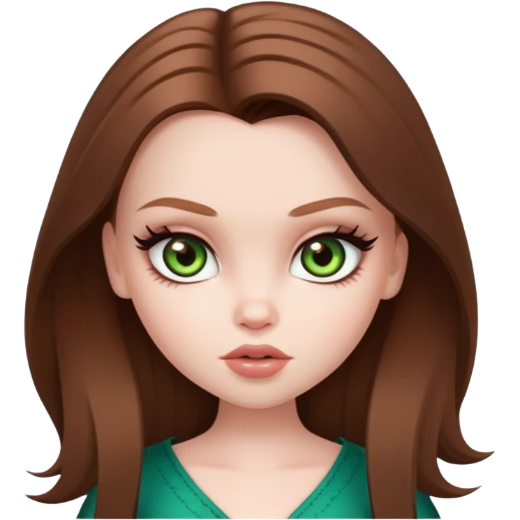 pretty bratz baddie, pale skin, straight brown hair, hazel green eyes emoji
