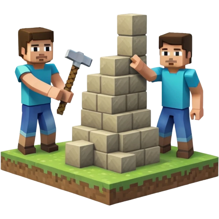 2 minecraft charectors building together a foundation emoji