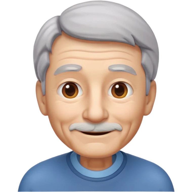 A 3D emoji in iOS emoji aesthetic style of an old man with gray hair, gentle wrinkles, kind smile, and soft eyes. Minimal white background, glossy Apple-style design, warm and friendly expression. emoji