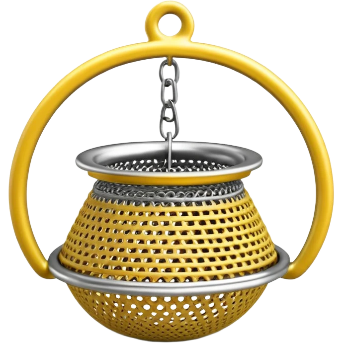 3D render of Tea Strainer, made of interlocking chainmail metal rings, wire mesh texture, visible holes and negative space, metallic silver and grey, high contrast shadows, emoji style, isolated on white background --v 6.0. emoji