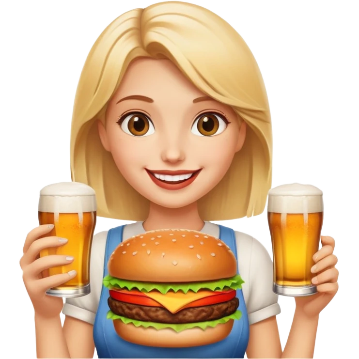 happy blonde girl with burger and beer  emoji