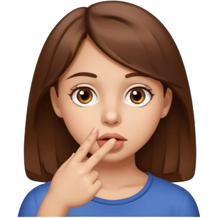 Emoji Fille cheveux long et brun yeux brun avec un doigt dans la bouche comme le truc baka emoji
