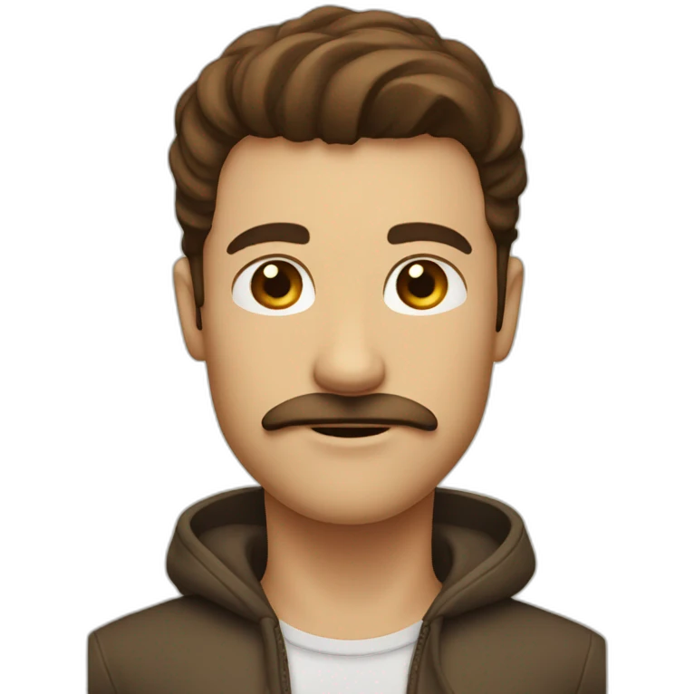 Guy with brown hair straight on right side, with a little square mustach on the top of the lip emoji