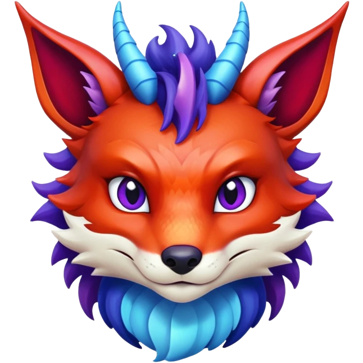 Fox dragon hybrid face front full body dark purple and blue and red emoji