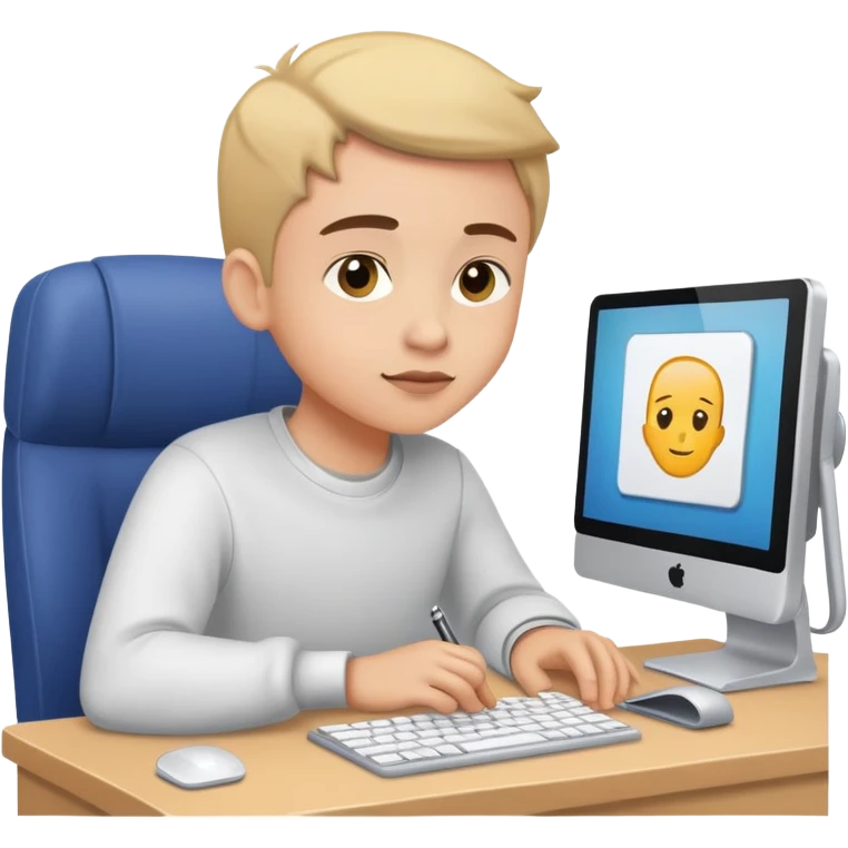 Alumno en una computado aprendiendo clases de inglés  emoji
