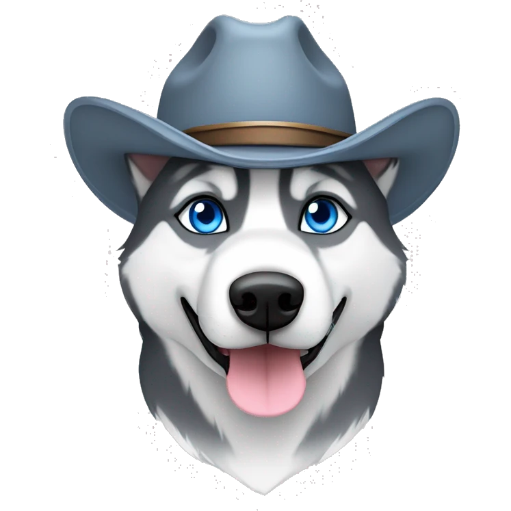 Gray Siberian Husky with blue eyes wearing a cowboy hat emoji