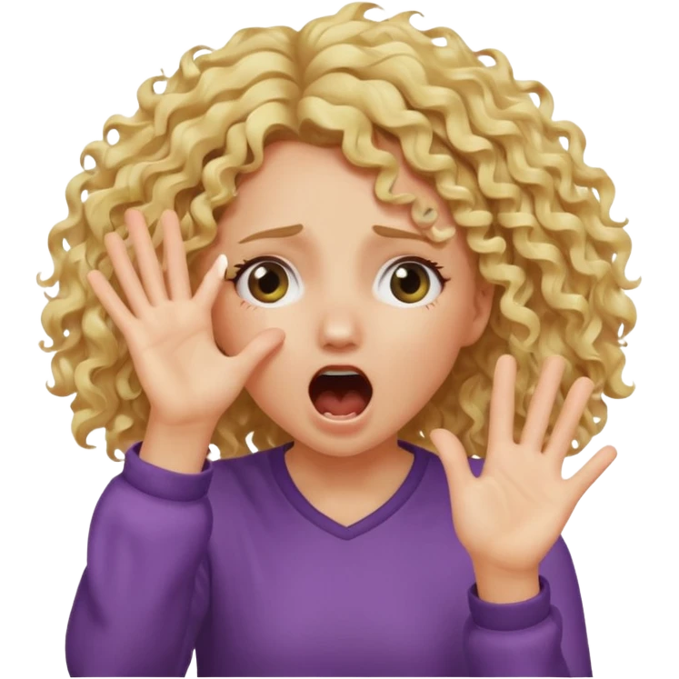 Emoji di ragazza bionda riccia che urla e mette una mano ben aperta in faccia davanti gli occhi emoji