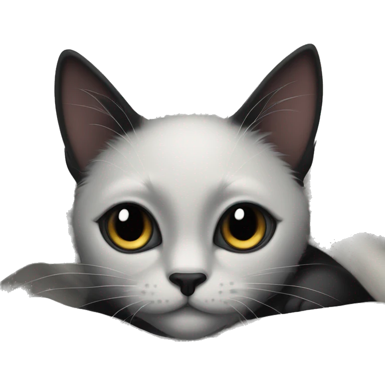Cute black cat with big lashes laying on a white blanket emoji