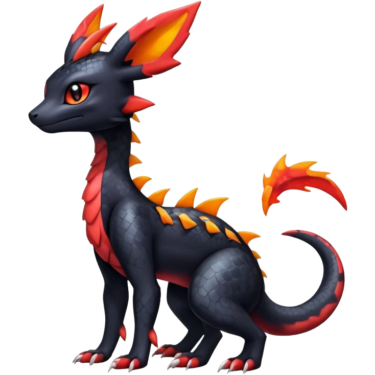 Cute Exotic Colorful Guilmon-Salandit-Umbreon-Fakémon-hybrid-creature (full body)  emoji