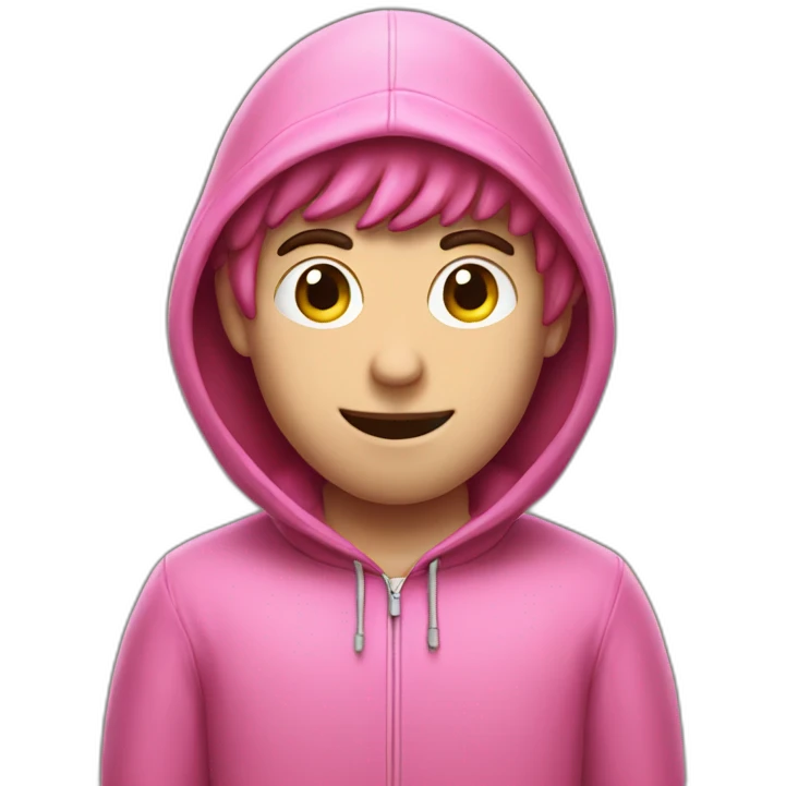 European guy wearing a pink Kirby hood emoji