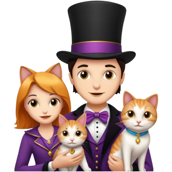 magician couple and their pet cat emoji