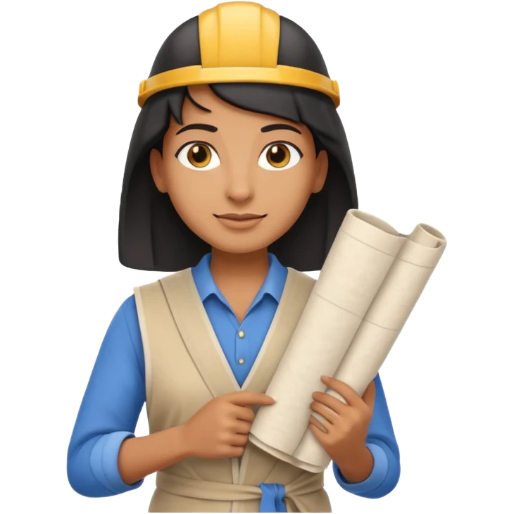 Emoji portrait of an Egyptian architect. Clean clothes, holding a blueprint scroll, confident expression. emoji