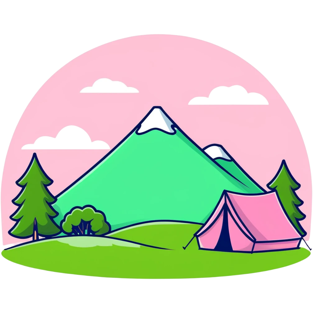 cute pink tent set up in a grassy meadow with trees emoji
