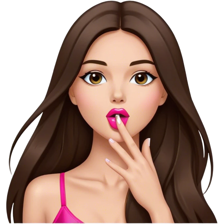 victoria’s secret model with long brunette straight hair blowing kiss emoji