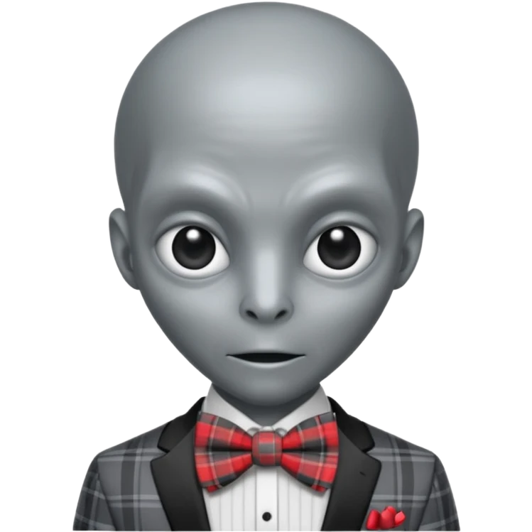 Gray alien with plaid bowtie emoji