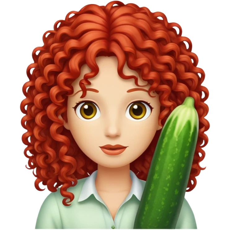 Огурец, с париком рыжими кудрявыми волосами  emoji
