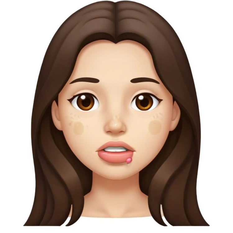 brunette woman with long hair and little pimples around her mouth emoji