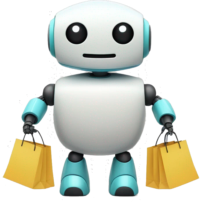 Cute rounded shaped robot with shopping bags emoji