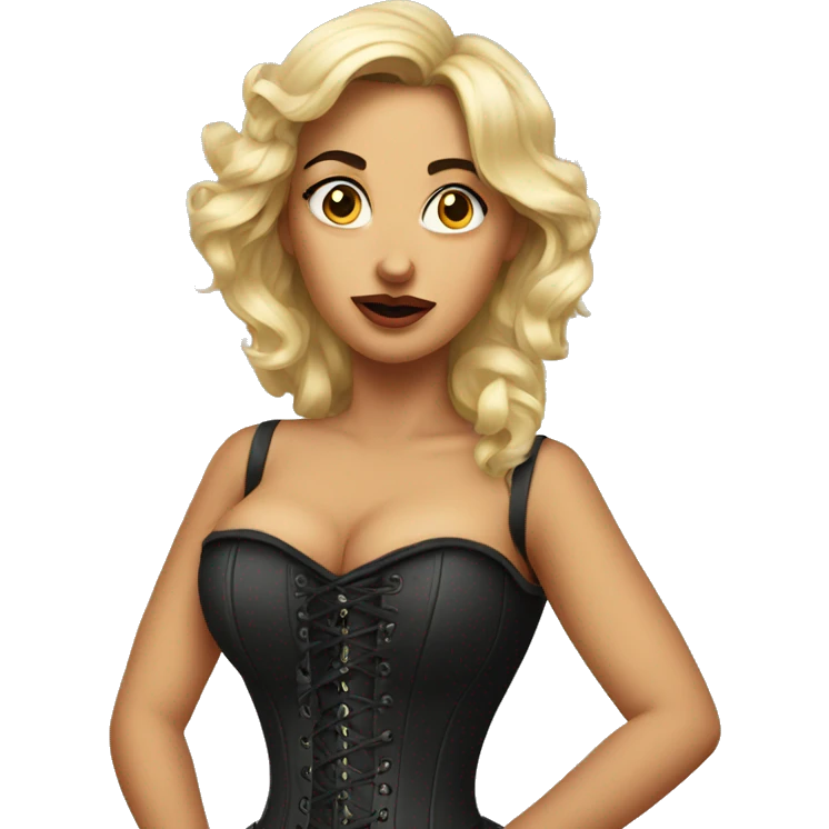 A woman making a side eye while wearing a corset emoji