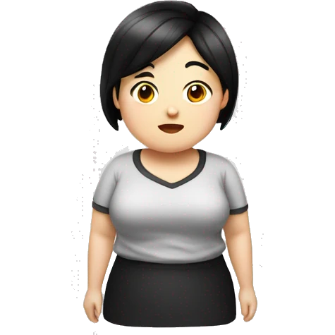little overweight asian woman with black  hair, make emoji from shoulders, use one photo  emoji
