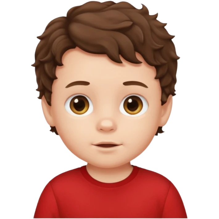 white baby boy with brunette wavy hair red shirt emoji