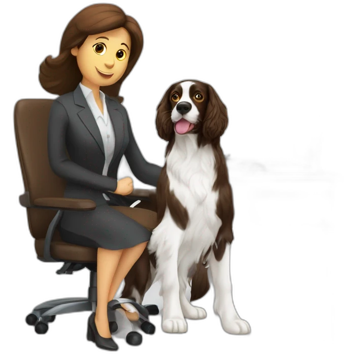 Springer spaniel with woman in office chair emoji