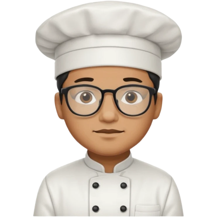 검은 안경을 쓰고 하얀 캡모자를 쓰고 흰 요리사복을 입은 남자 emoji