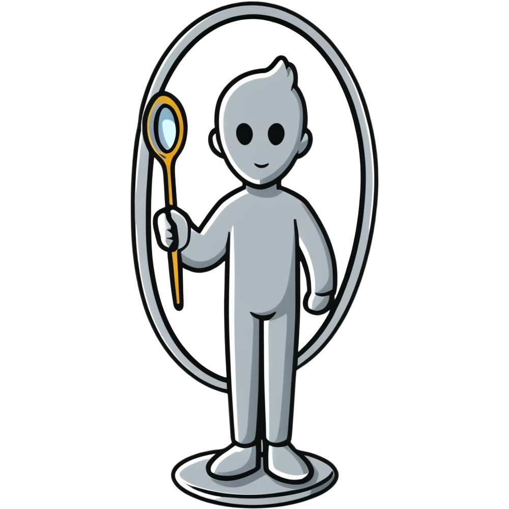 A paintbrush transforming into a silver human silhouette sculpture emblem, symbol of artistic identity, with a mirror-like silver metallic finish emoji