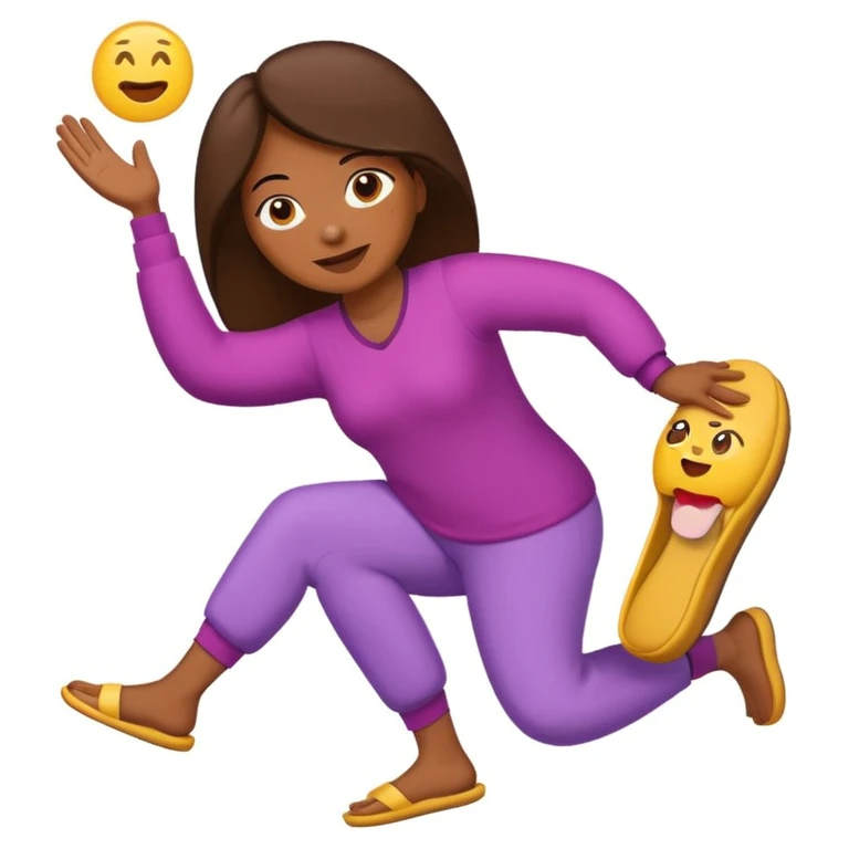 a cartoon mom in mid-throw with a slipper, emoji style emoji