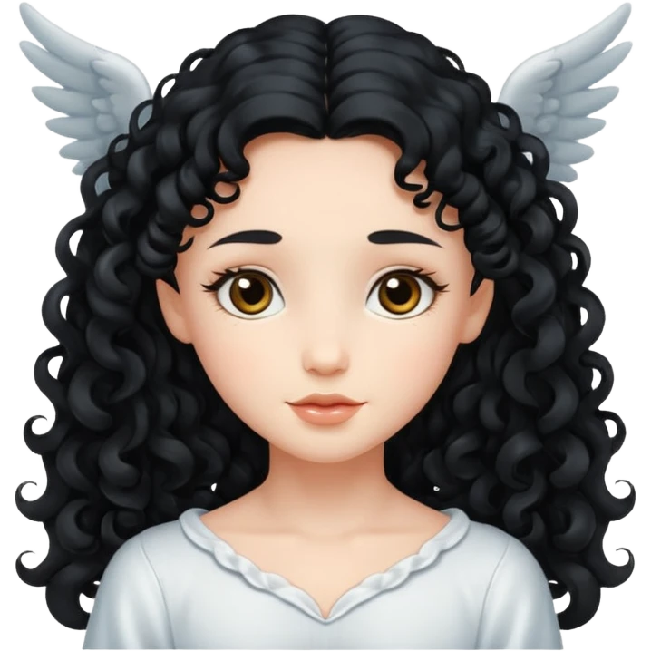 Gentle angel with long black curls and cloud background emoji