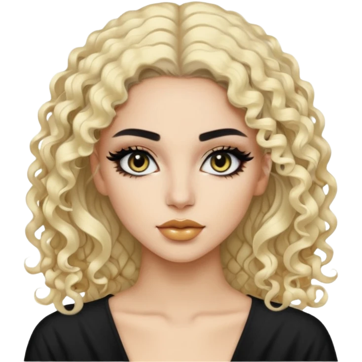 Pale Saudi beauty, pretty makeup baddie, black eyeliner, split dye leftside blonde rightside black curly hair emoji